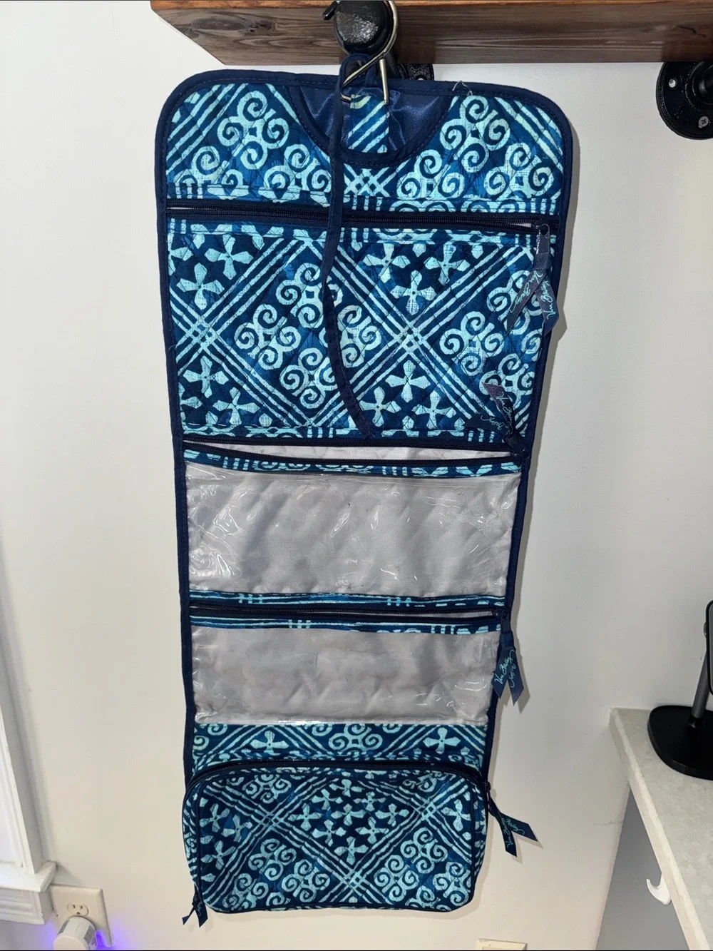 Vera Bradley Hanging Toiletry Bag, Blue Chevron Print